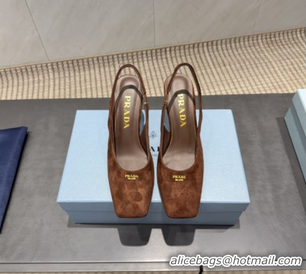Shop Duplicate Prada Suede high heel slingbacks pump 8.5cm Brown 1I838N 1205061 2026