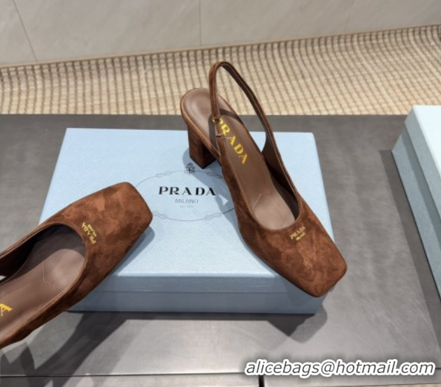 Shop Duplicate Prada Suede high heel slingbacks pump 8.5cm Brown 1I838N 1205061 2026
