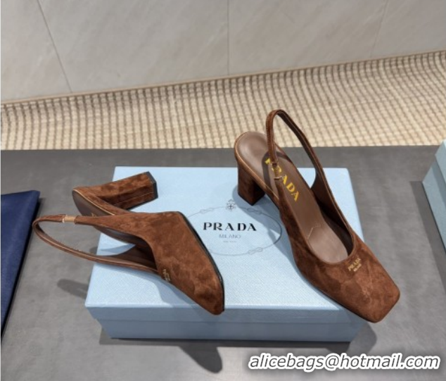 Shop Duplicate Prada Suede high heel slingbacks pump 8.5cm Brown 1I838N 1205061 2026