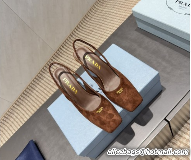 Shop Duplicate Prada Suede high heel slingbacks pump 8.5cm Brown 1I838N 1205061 2026