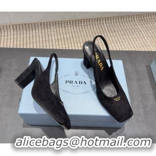 Popular Style Prada Suede high heel slingbacks pump 8.5cm Black 1I838N 1205063 2026
