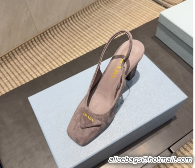 Pretty Style Prada Suede heel slingbacks pump 8.5cm Grey PR120504 1205068 2026