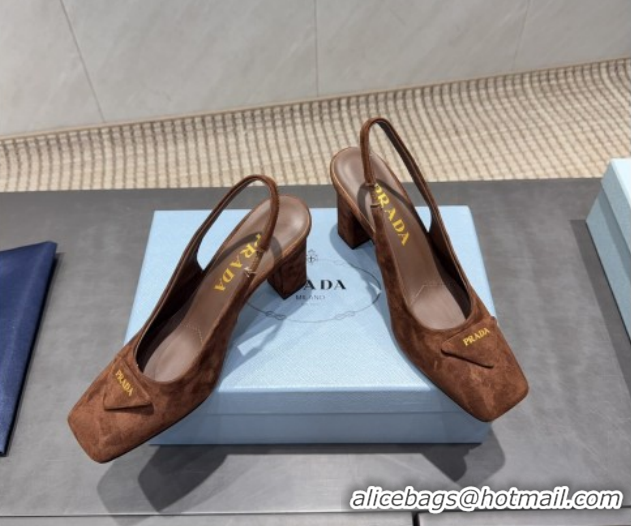 Sumptuous Prada Suede heel slingbacks pump 8.5cm Brown PR120504 1205069 2026