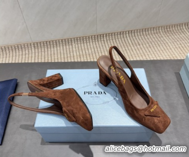 Sumptuous Prada Suede heel slingbacks pump 8.5cm Brown PR120504 1205069 2026
