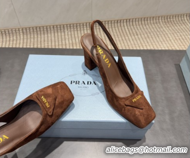 Sumptuous Prada Suede heel slingbacks pump 8.5cm Brown PR120504 1205069 2026