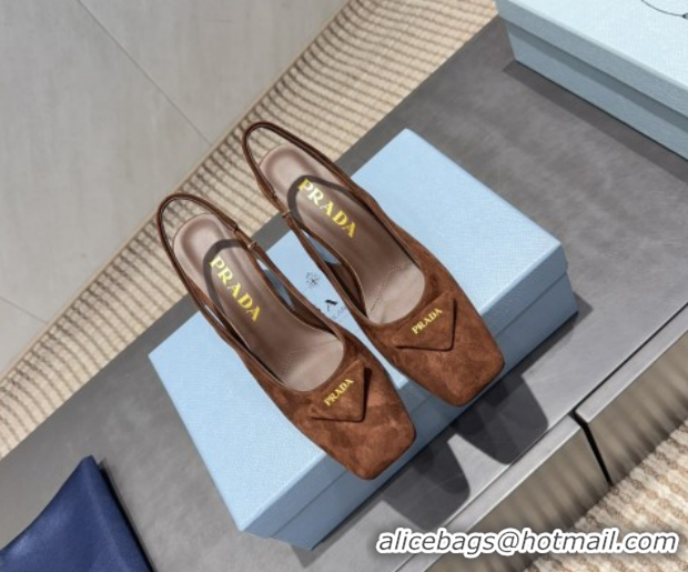 Sumptuous Prada Suede heel slingbacks pump 8.5cm Brown PR120504 1205069 2026