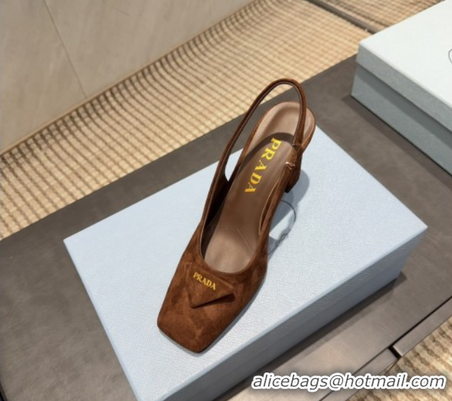 Sumptuous Prada Suede heel slingbacks pump 8.5cm Brown PR120504 1205069 2026