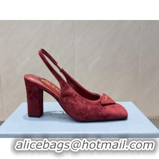 Stylish Prada Suede heel slingbacks pump 8.5cm Red PR120504 1205070 2026