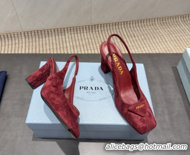 Stylish Prada Suede heel slingbacks pump 8.5cm Red PR120504 1205070 2026