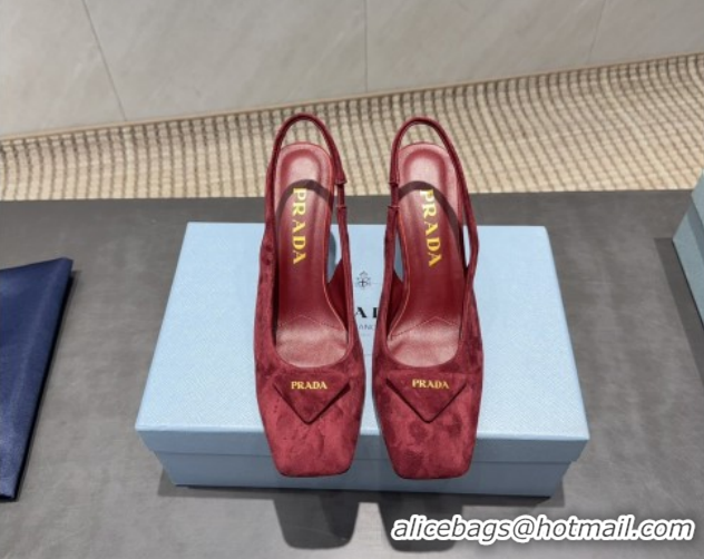 Stylish Prada Suede heel slingbacks pump 8.5cm Red PR120504 1205070 2026