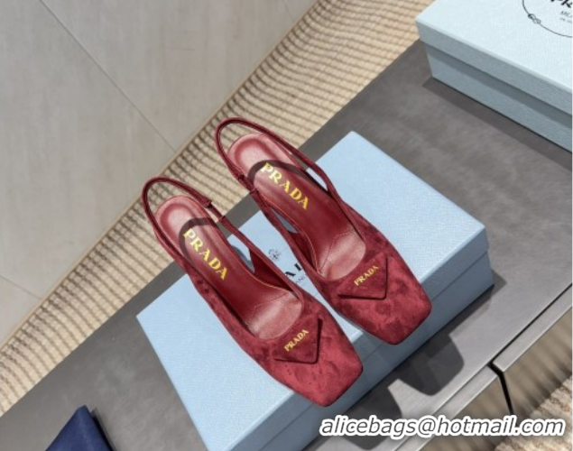 Stylish Prada Suede heel slingbacks pump 8.5cm Red PR120504 1205070 2026