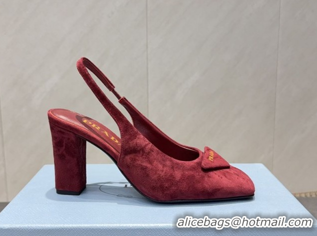 Stylish Prada Suede heel slingbacks pump 8.5cm Red PR120504 1205070 2026