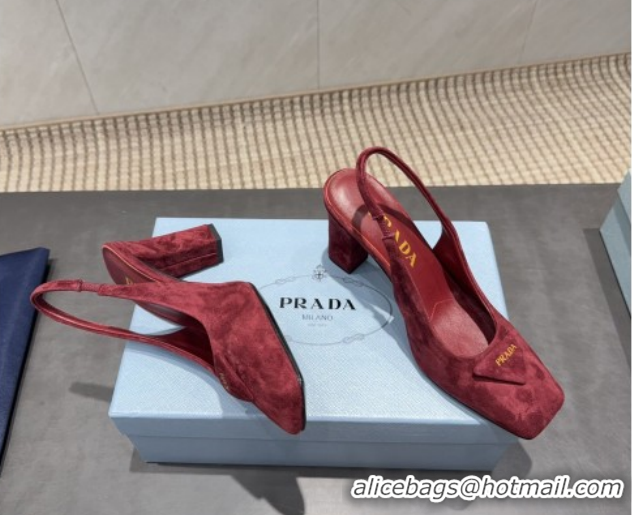 Stylish Prada Suede heel slingbacks pump 8.5cm Red PR120504 1205070 2026