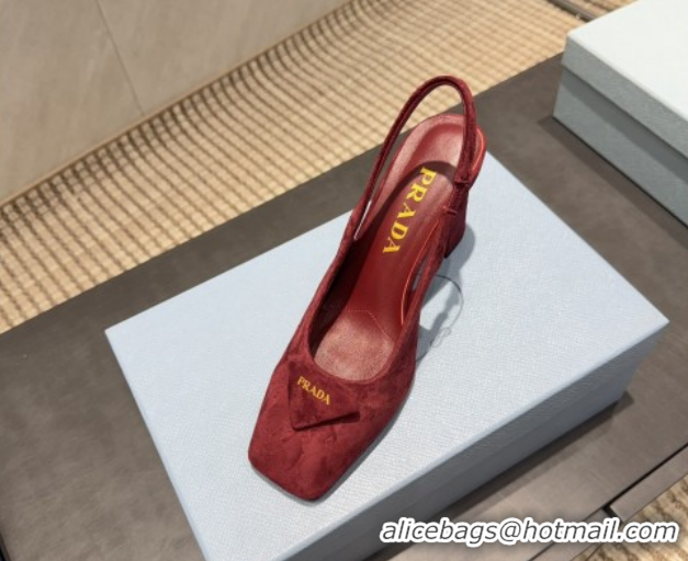 Stylish Prada Suede heel slingbacks pump 8.5cm Red PR120504 1205070 2026