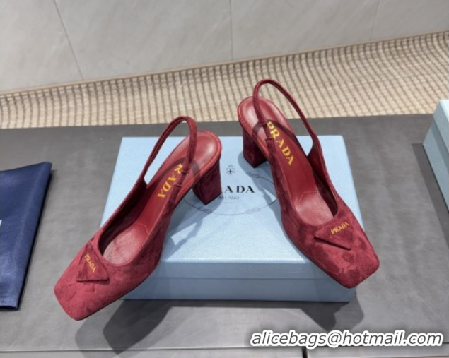 Stylish Prada Suede heel slingbacks pump 8.5cm Red PR120504 1205070 2026