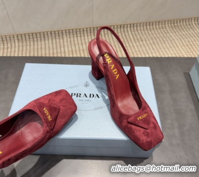 Stylish Prada Suede heel slingbacks pump 8.5cm Red PR120504 1205070 2026