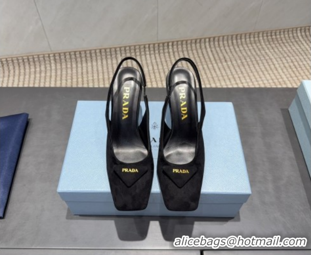 Duplicate Prada Suede heel slingbacks pump 8.5cm Black PR120504 1205071 2026