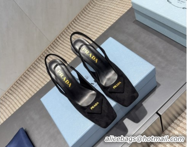 Duplicate Prada Suede heel slingbacks pump 8.5cm Black PR120504 1205071 2026
