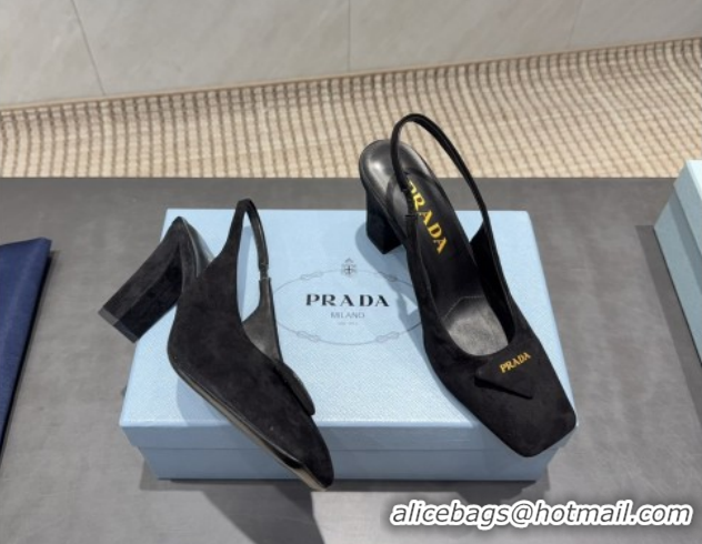 Duplicate Prada Suede heel slingbacks pump 8.5cm Black PR120504 1205071 2026