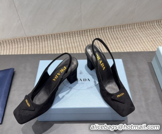 Duplicate Prada Suede heel slingbacks pump 8.5cm Black PR120504 1205071 2026