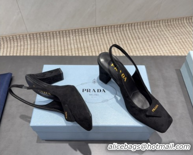 Duplicate Prada Suede heel slingbacks pump 8.5cm Black PR120504 1205071 2026