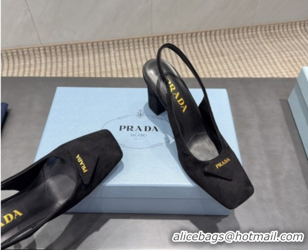 Duplicate Prada Suede heel slingbacks pump 8.5cm Black PR120504 1205071 2026