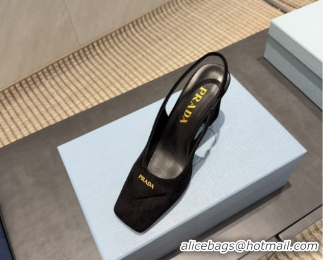 Duplicate Prada Suede heel slingbacks pump 8.5cm Black PR120504 1205071 2026