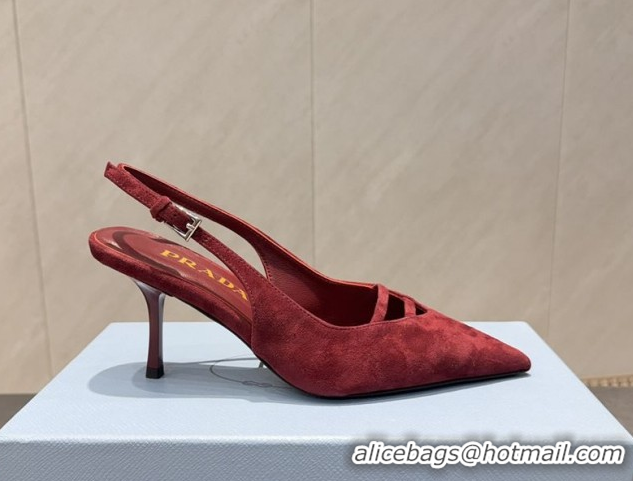 Luxurious Prada Suede Heel Slingbacks Pump 7.5cm Red PR120601 1206002 2026