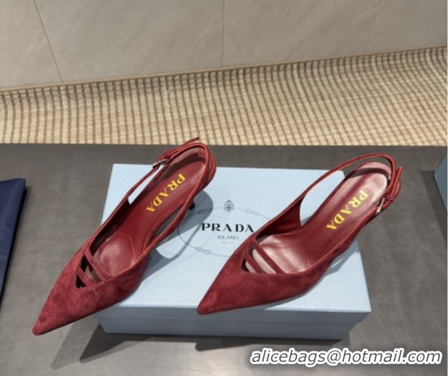 Luxurious Prada Suede Heel Slingbacks Pump 7.5cm Red PR120601 1206002 2026