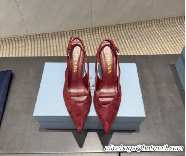 Luxurious Prada Suede Heel Slingbacks Pump 7.5cm Red PR120601 1206002 2026