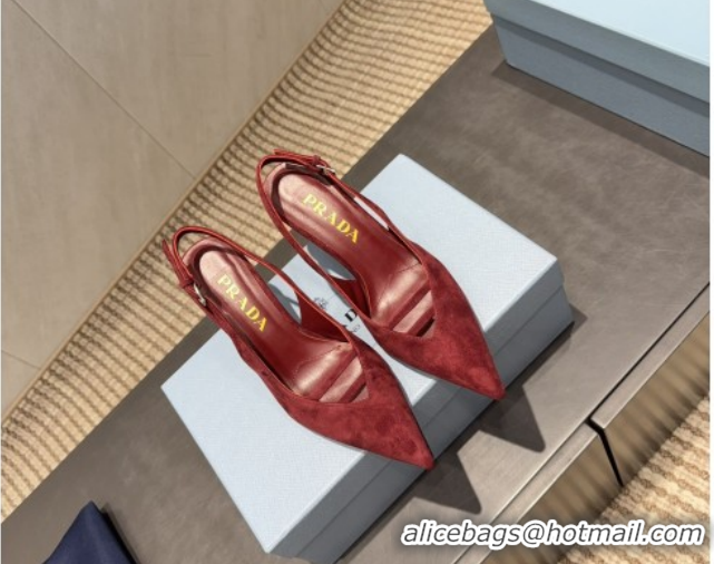 Luxurious Prada Suede Heel Slingbacks Pump 7.5cm Red PR120601 1206002 2026