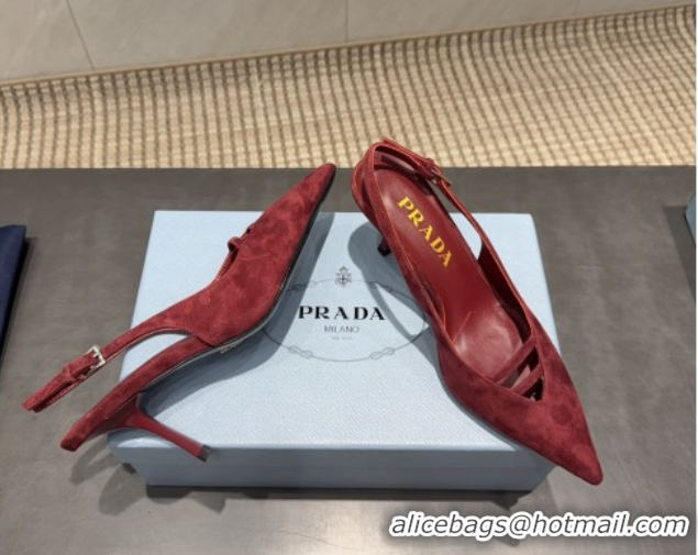 Luxurious Prada Suede Heel Slingbacks Pump 7.5cm Red PR120601 1206002 2026