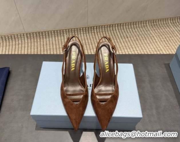 Low Price Prada Suede Heel Slingbacks Pump 7.5cm Brown PR120601 1206001 2026