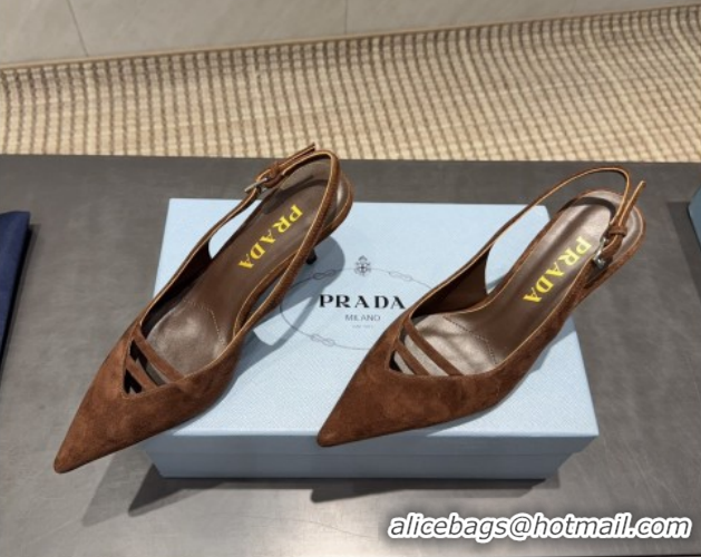 Low Price Prada Suede Heel Slingbacks Pump 7.5cm Brown PR120601 1206001 2026