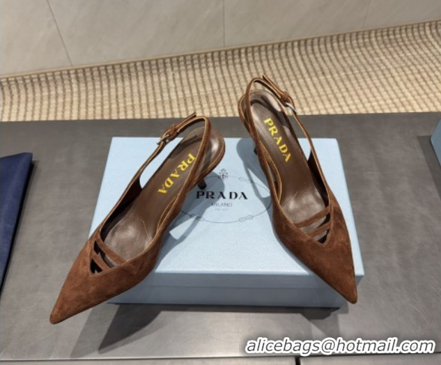 Low Price Prada Suede Heel Slingbacks Pump 7.5cm Brown PR120601 1206001 2026