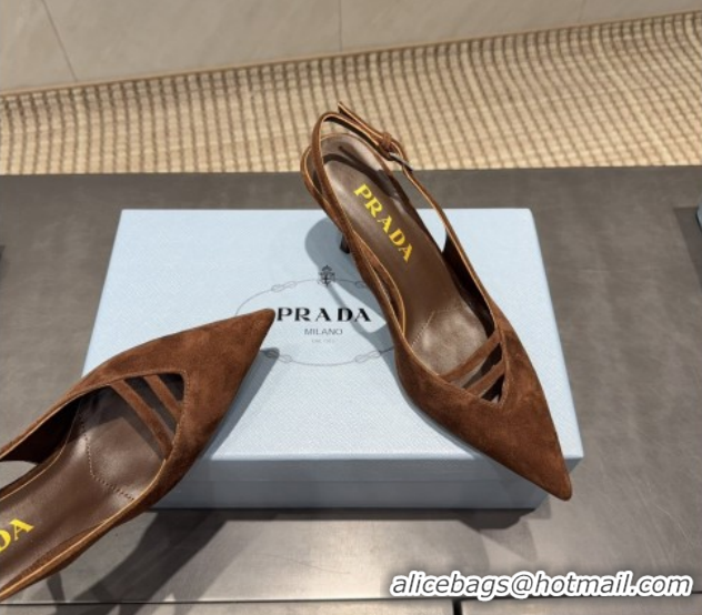 Low Price Prada Suede Heel Slingbacks Pump 7.5cm Brown PR120601 1206001 2026