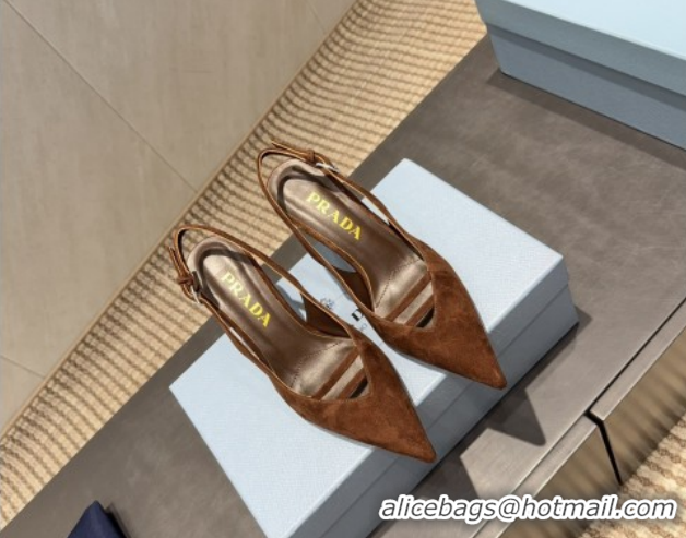 Low Price Prada Suede Heel Slingbacks Pump 7.5cm Brown PR120601 1206001 2026