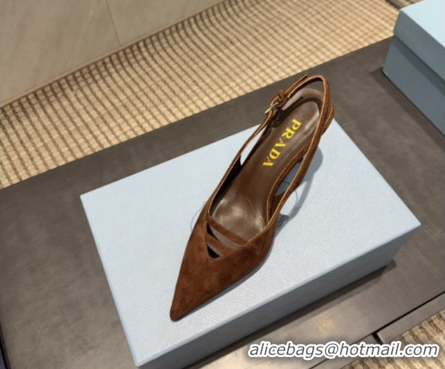 Low Price Prada Suede Heel Slingbacks Pump 7.5cm Brown PR120601 1206001 2026