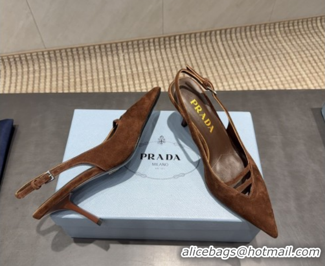 Low Price Prada Suede Heel Slingbacks Pump 7.5cm Brown PR120601 1206001 2026