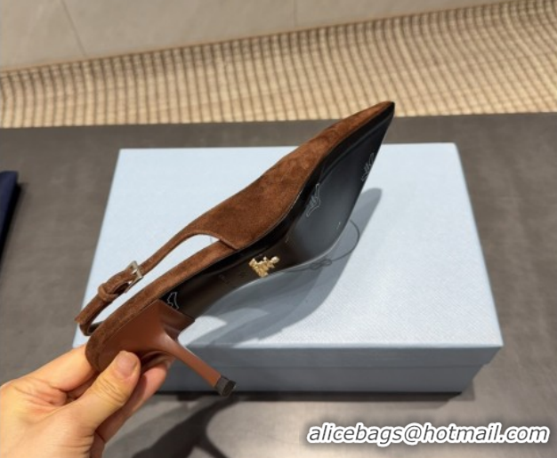 Low Price Prada Suede Heel Slingbacks Pump 7.5cm Brown PR120601 1206001 2026