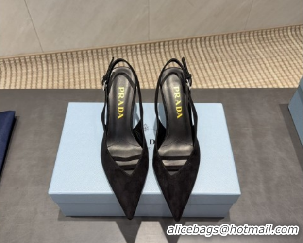 Popular Style Prada Suede Heel Slingbacks Pump 7.5cm Black PR120601 1206003 2026