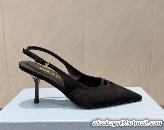 Popular Style Prada Suede Heel Slingbacks Pump 7.5cm Black PR120601 1206003 2026