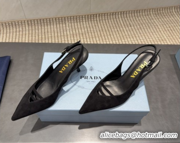 Popular Style Prada Suede Heel Slingbacks Pump 7.5cm Black PR120601 1206003 2026