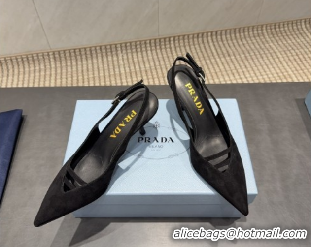 Popular Style Prada Suede Heel Slingbacks Pump 7.5cm Black PR120601 1206003 2026