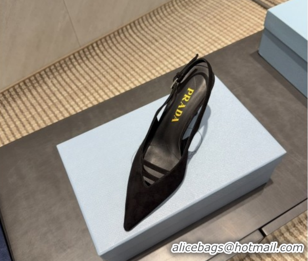Popular Style Prada Suede Heel Slingbacks Pump 7.5cm Black PR120601 1206003 2026