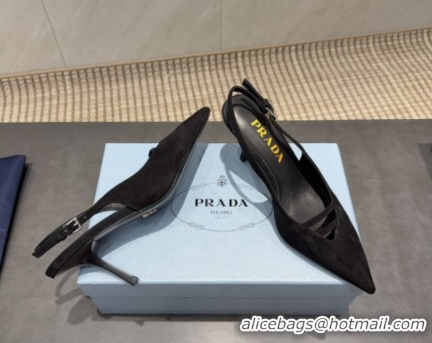 Popular Style Prada Suede Heel Slingbacks Pump 7.5cm Black PR120601 1206003 2026