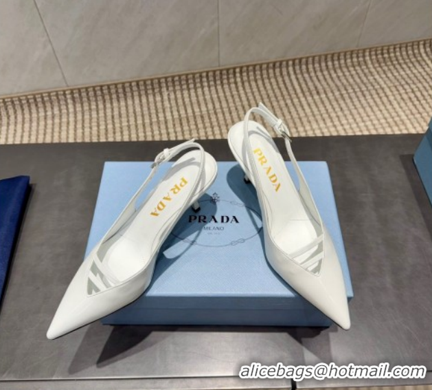 Top Design Prada Patent Leather Heel Slingbacks Pump 7.5cm White PR120601 1206004 2026