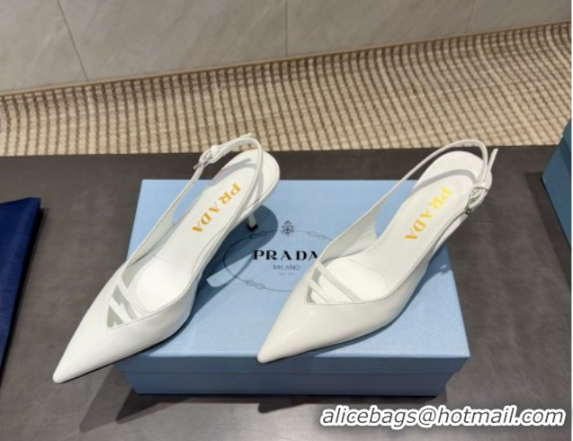 Top Design Prada Patent Leather Heel Slingbacks Pump 7.5cm White PR120601 1206004 2026
