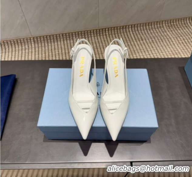 Top Design Prada Patent Leather Heel Slingbacks Pump 7.5cm White PR120601 1206004 2026