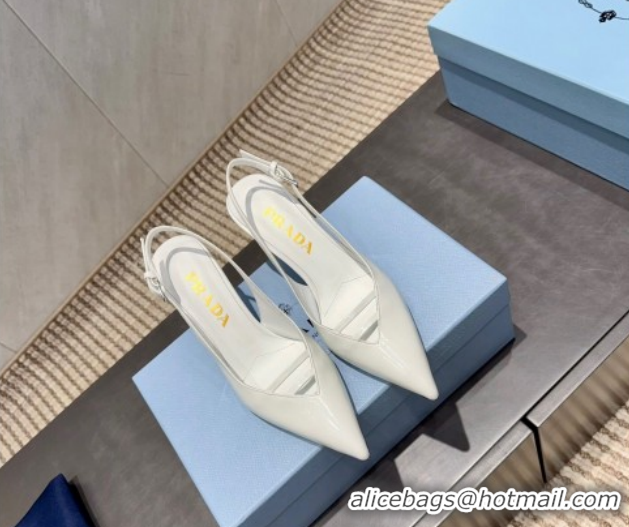 Top Design Prada Patent Leather Heel Slingbacks Pump 7.5cm White PR120601 1206004 2026